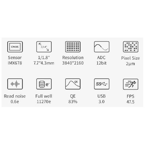 ZWO ASI678MC 2,0µm 3840x2160 47i/s