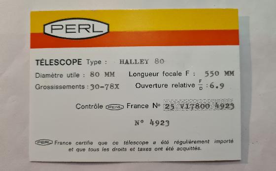 Telescope astronomique PERL HALLEY 80