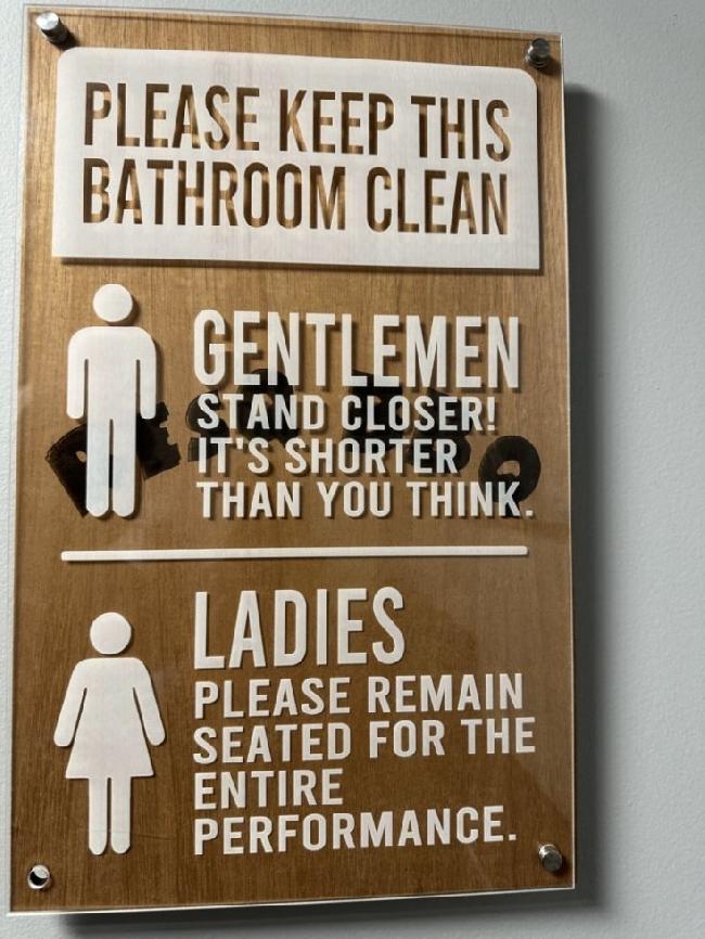 Funny sign at ResQ BBQ restaurant (restroom)