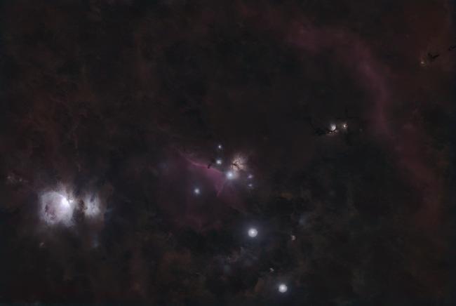 Orion + tete de cheval + M78 + Barnard loop + Croquemitaine + nebuleuses sombres