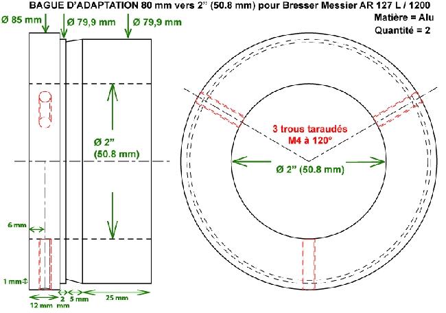 Piece adaptation 80 mm vers 2" - Bresser 127L