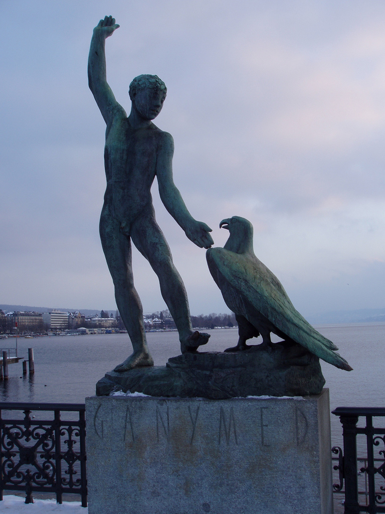 Zurich: Statue of Ganymede (Ganymed) at eagle at Lake Zurich